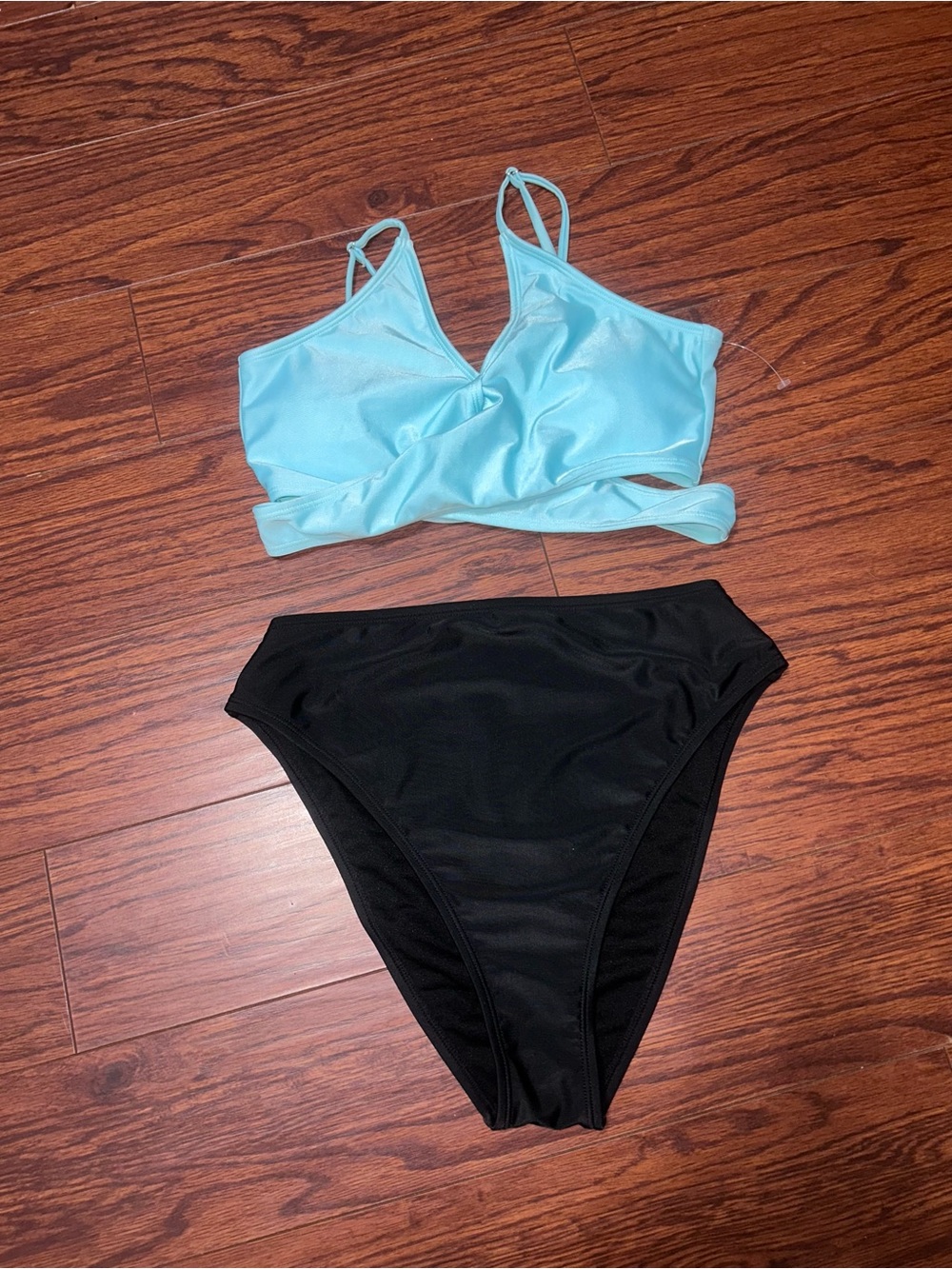 wild fable Aqua Crop Bikini Top with Black High-Waist Bottom